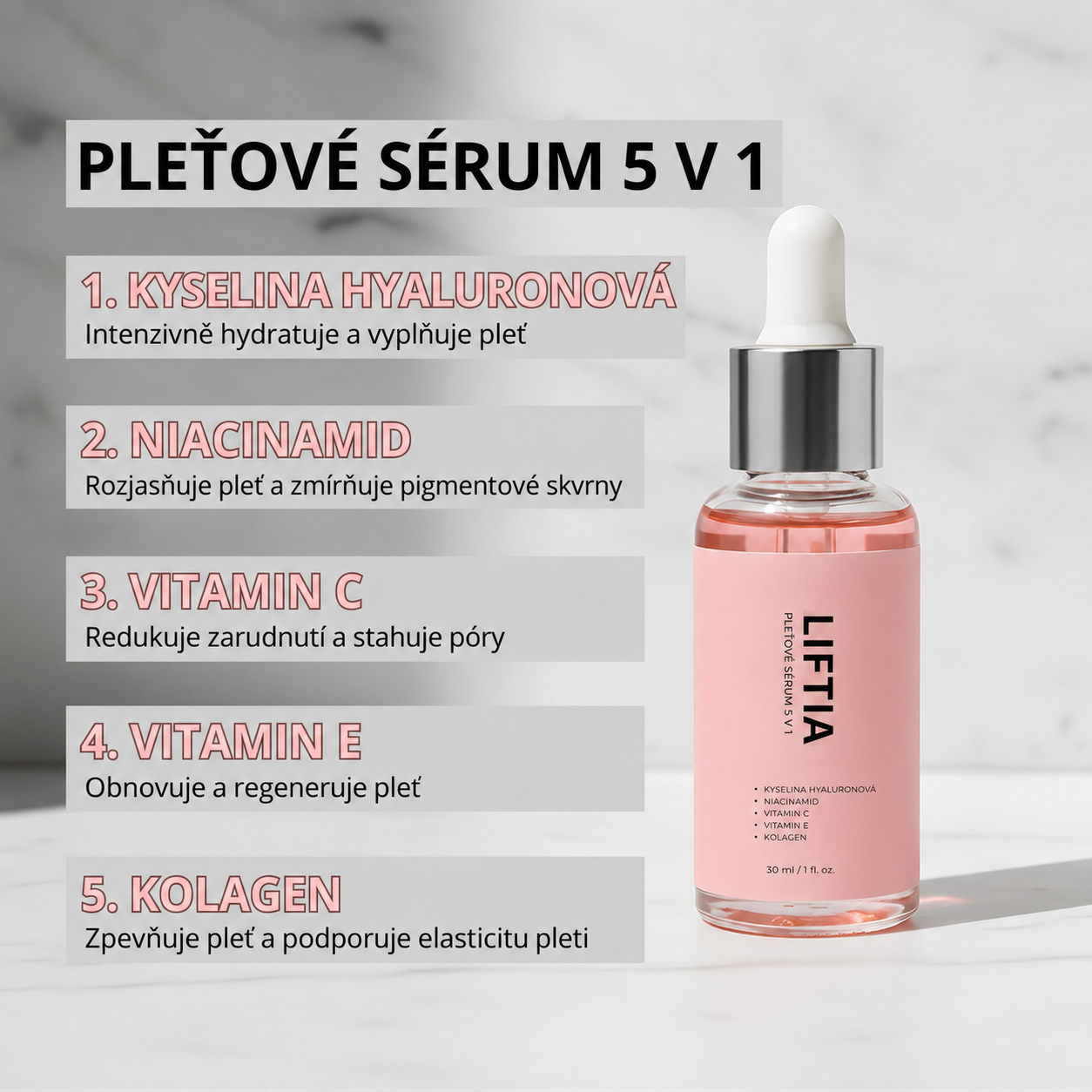 LIFTIA: Zpevňující pletové sérum s kyselinou hyaluronovou 5v1